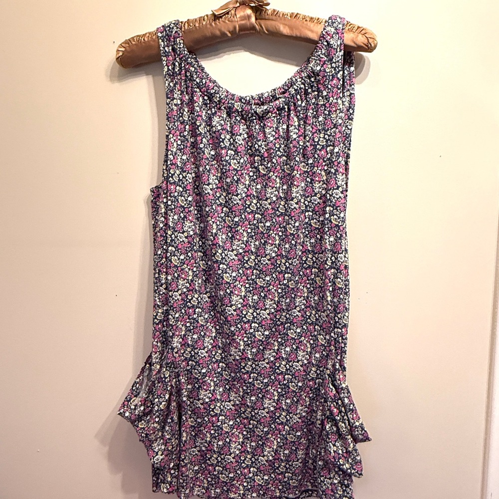 Juicy Couture Floral Tunic Dress Large L Sleeveless Ruffle Hem Navy Pink Y2K